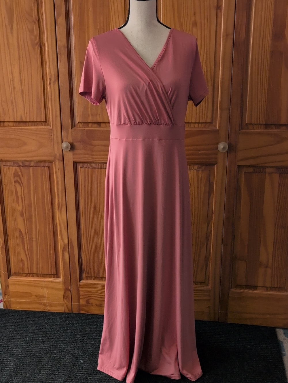 PoseShe V-Neck Short Sleeve Maxi Wrap Dress L   M486